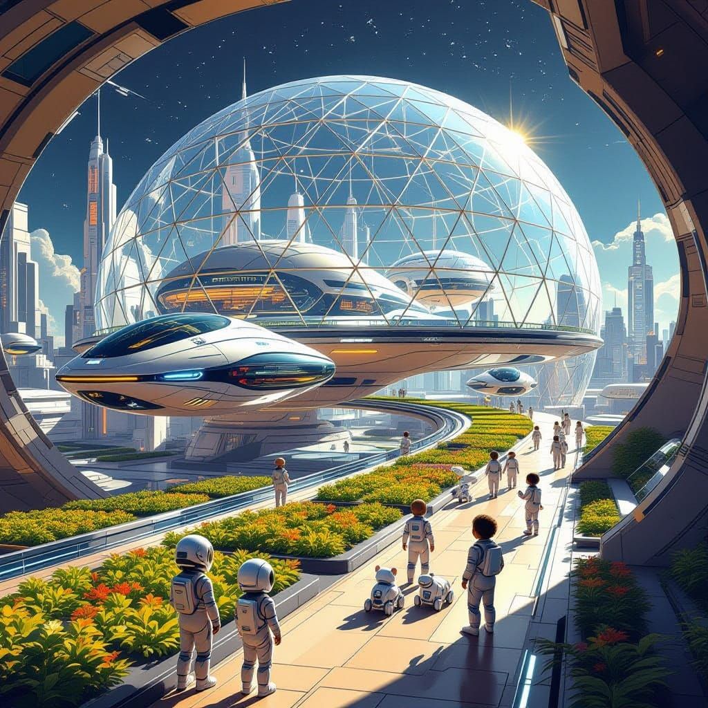 A bustling Martian city.  by @M1st3r