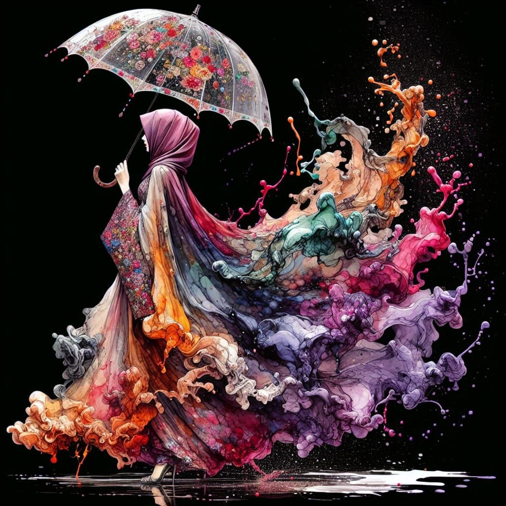 Masterpiece Monday - An ink drawing of a beautiful girl wearing a loose flowing abaya  by @Pandymonium