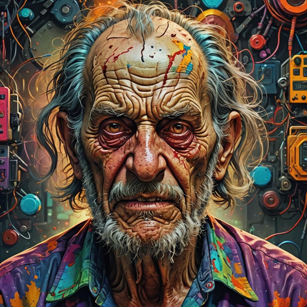 old maniac man, 3D digital rendering, CGI (Computer-Generate...