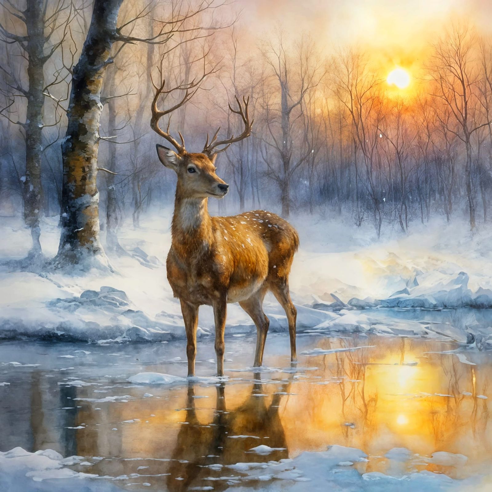 Deer in snowy woods (0)  by @Oceane