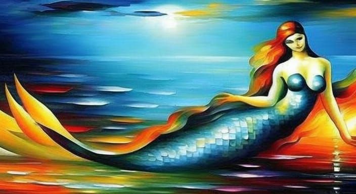 a mermaid swimming into the sea  Leonid Afremov H.R. Giger