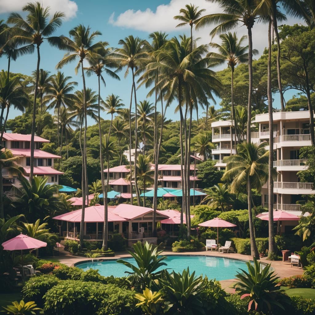 Vaporwave styled resort in Hawaii
