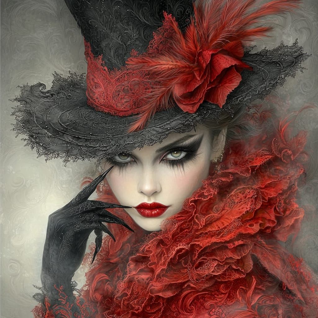 female portrait, lady in red  by @Angelika