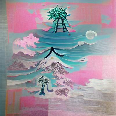 Solitary sparkling vaporwave tree, ukiyo-e