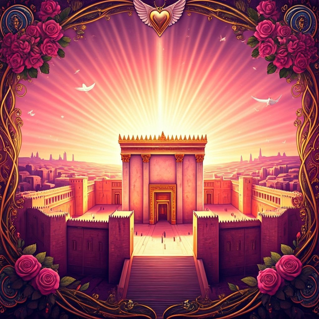 Ornate Illustration of Jerusalem Temple in Ancient Style