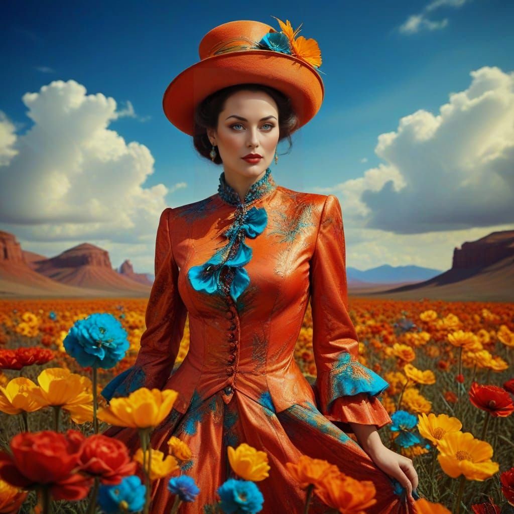 Elegant Lady in Bizarre Surreal Landscape