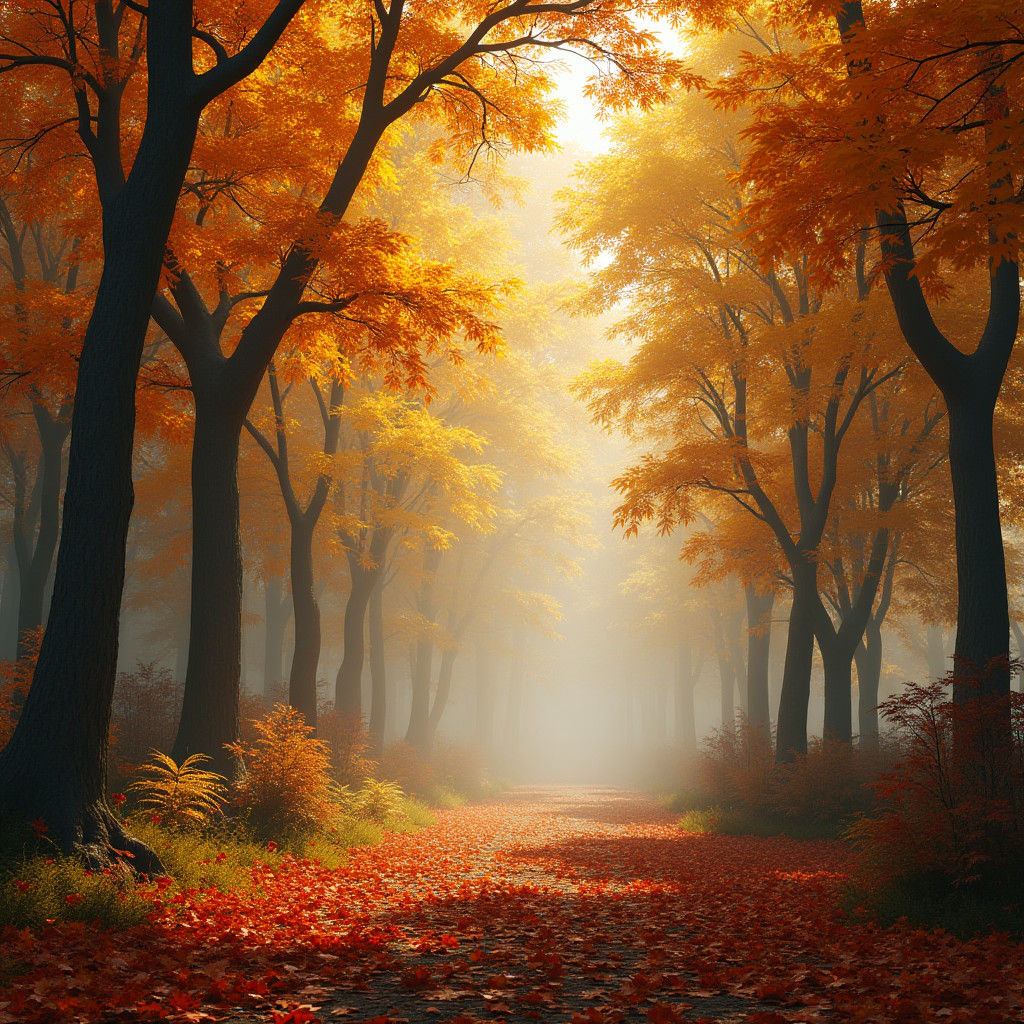 Enchanting Autumn Forest in Detailed Matte Painting Style