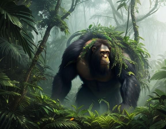 a dense jungle filled with lush vegetation and the sounds of...