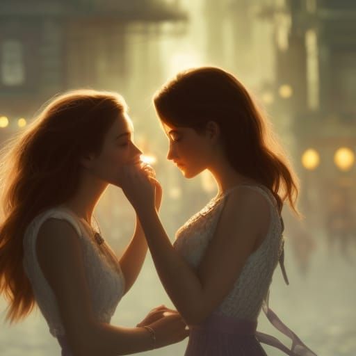 prompthunt: portrait of two girls kissing, anime, drawn by WLOP, trending  on Artstation