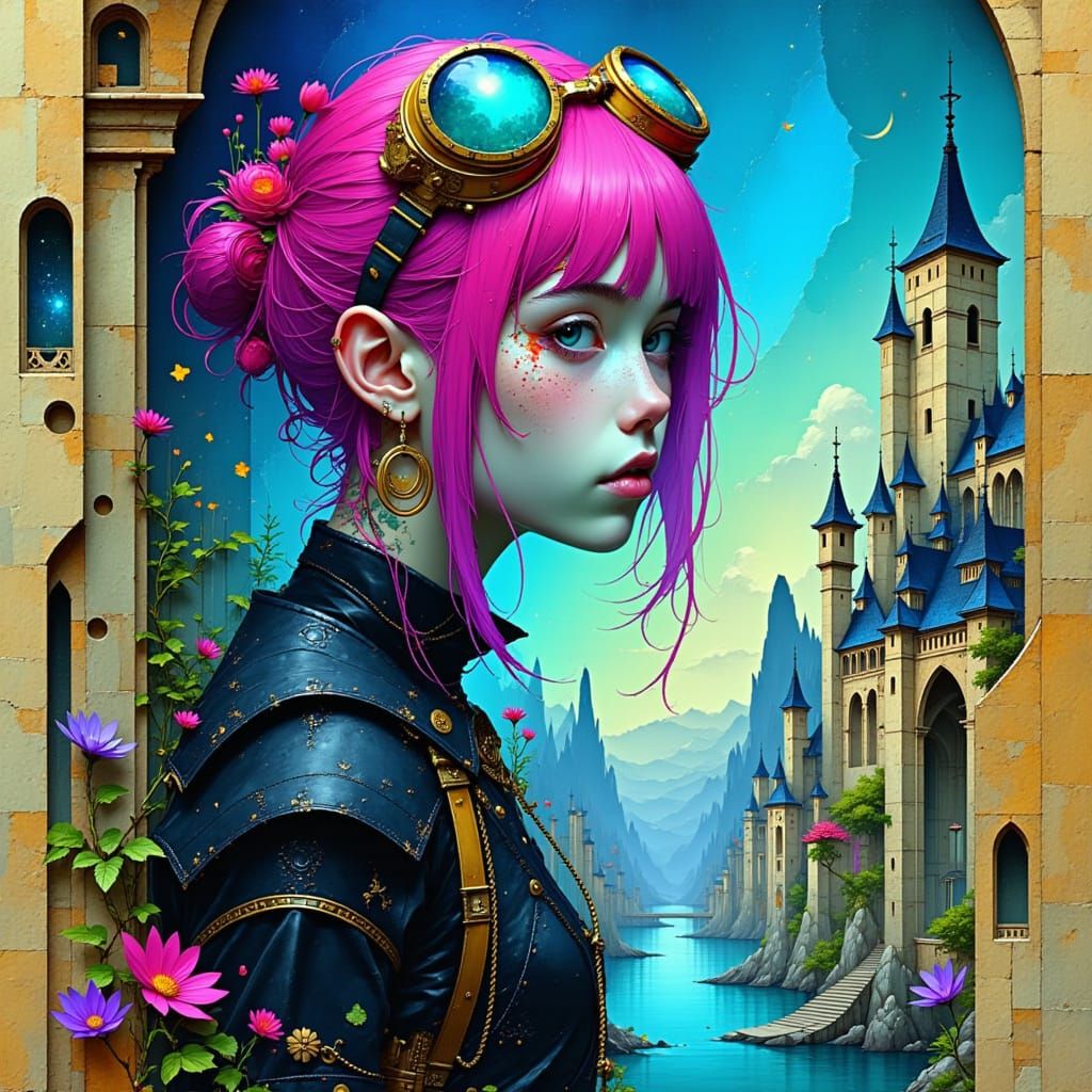 Ethereal Townpunk Enchantress with Iridescent Skin and Vibra...