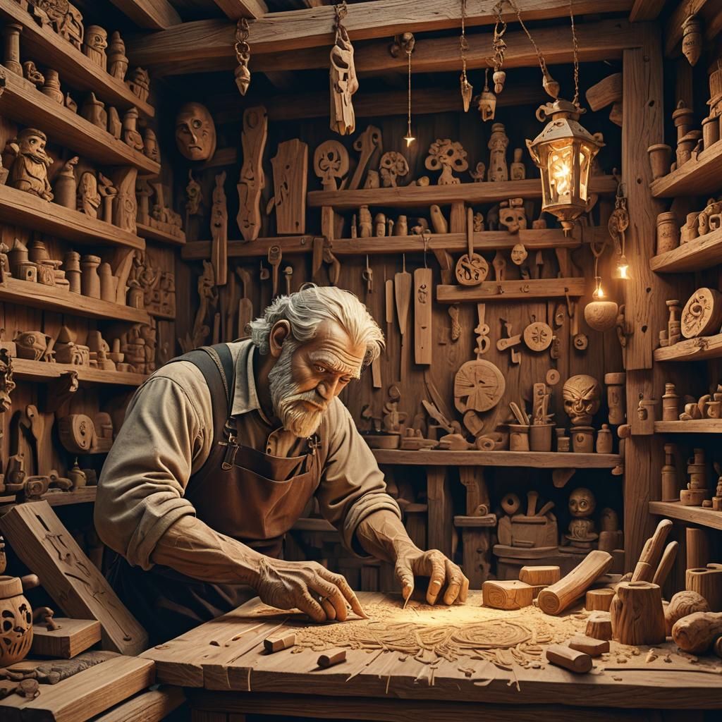 Yossele the Golem: Mystical Carpenter in Digital Art