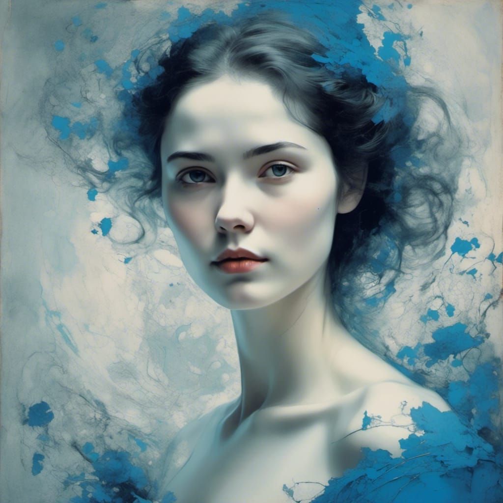 <lora:Selective Color:1.0> Closeup portrait of a beautiful woman, blue 