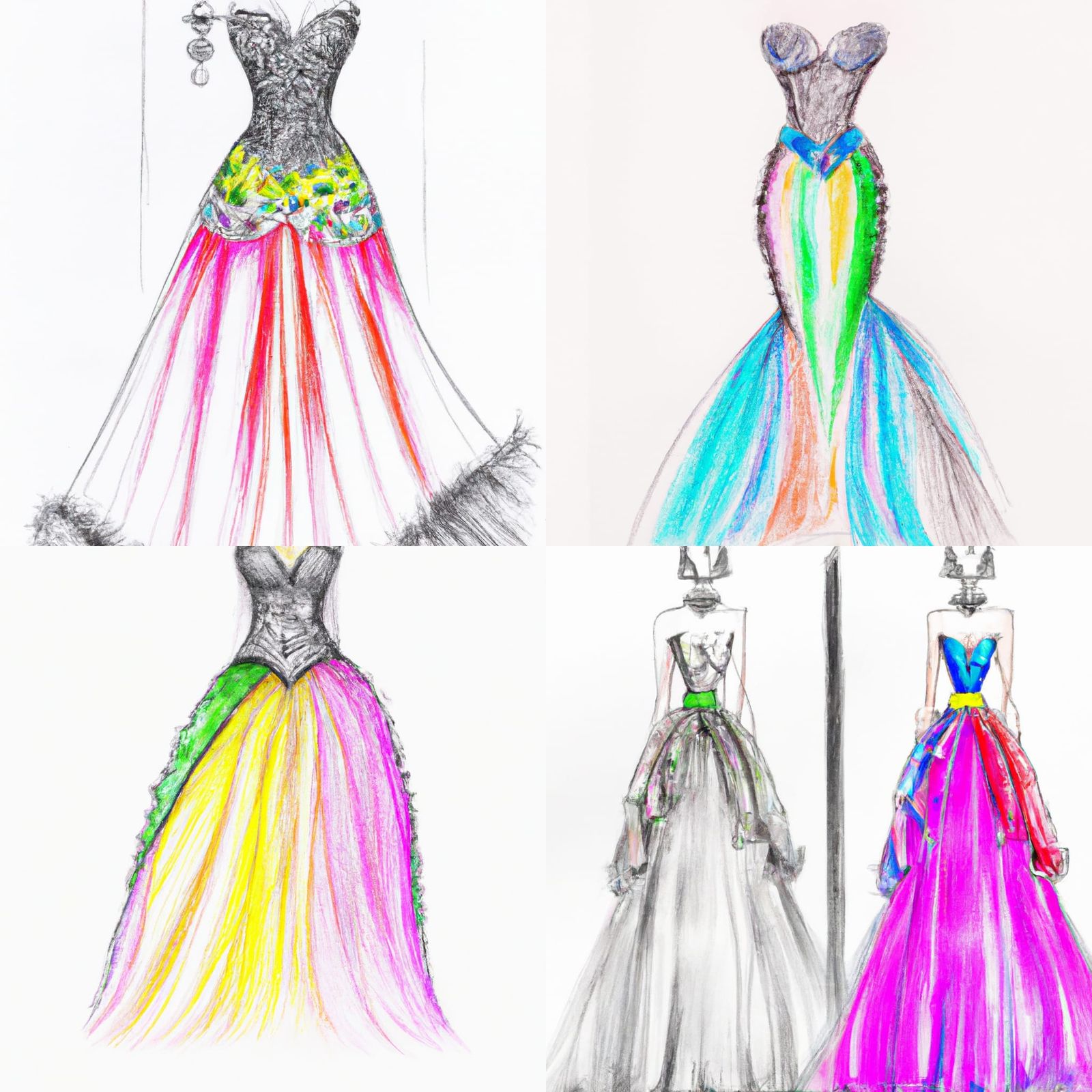 Crystal ballgown fashion sketch pencil sketch colourful