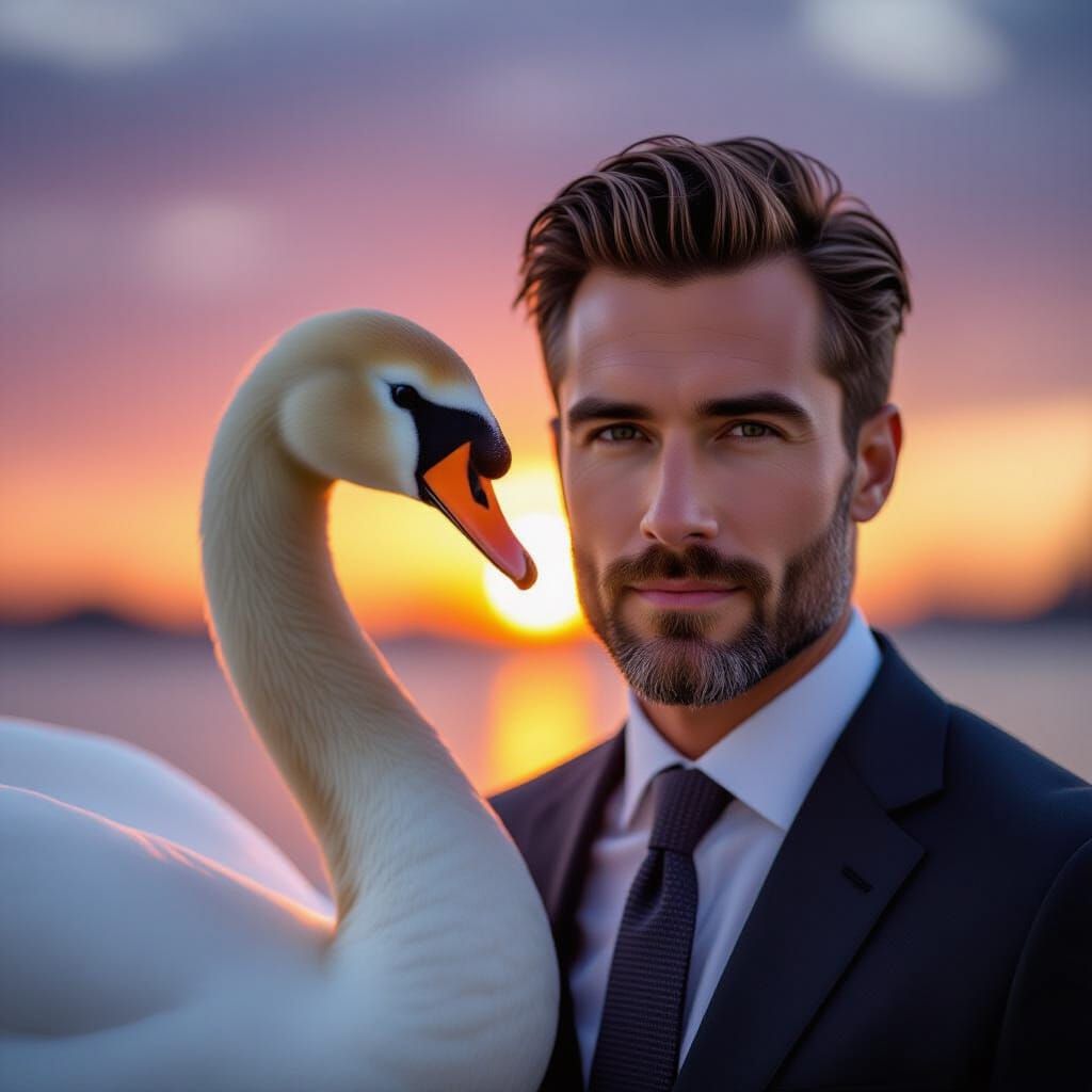 Swan Heart Sunset: Close-Up Portrait in Professional Style