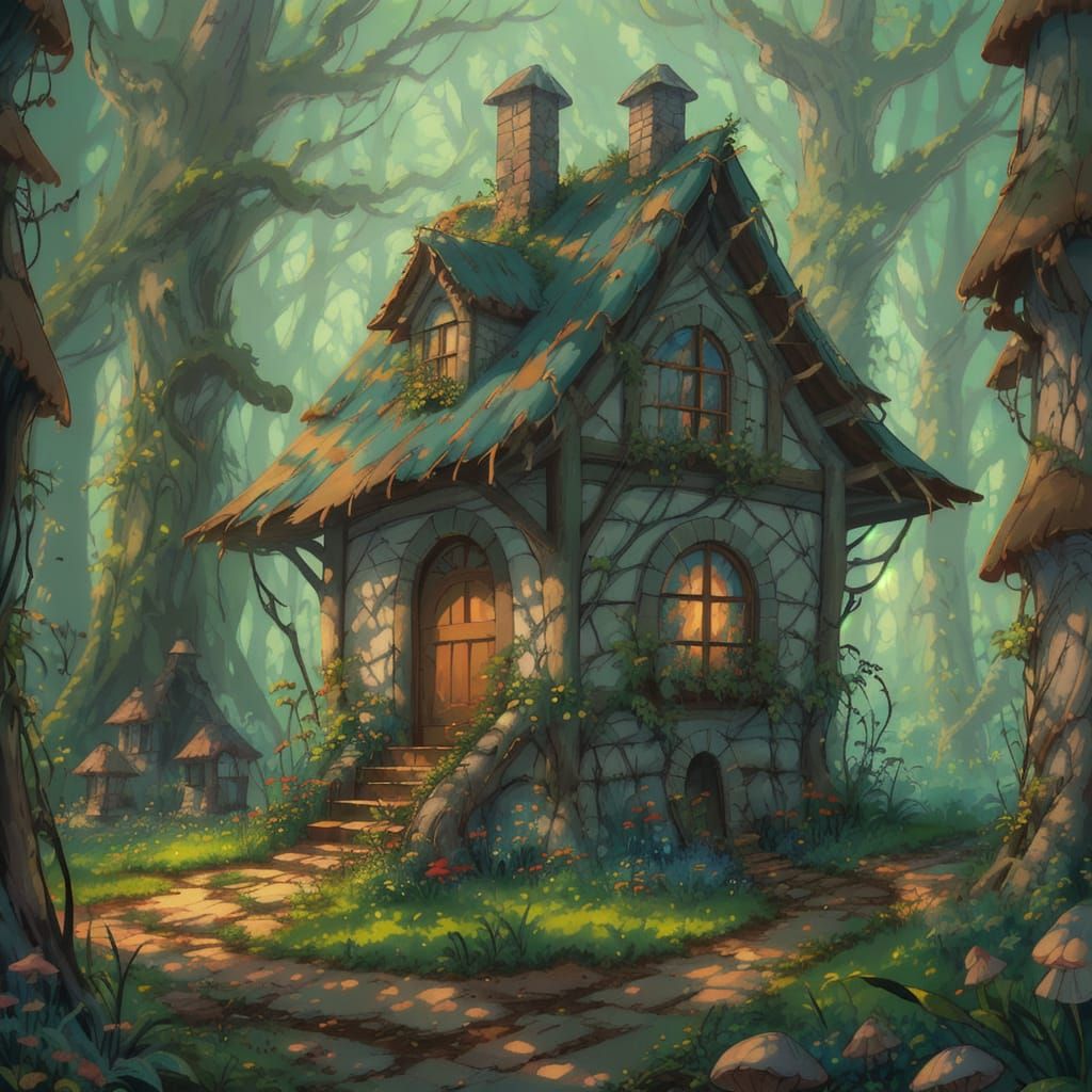 A Mysterious Enchanted Cottage In The Forest - Ai Generated Artwork 