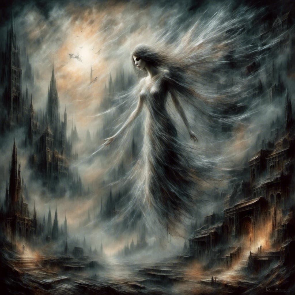 Ethereal Angel Confronts Dark Spirit in Fantasy Art