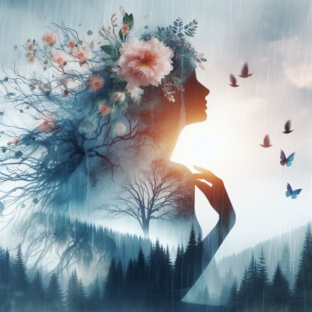 double exposure beautiful fantasy DALL-E 3 portrait landscap...
