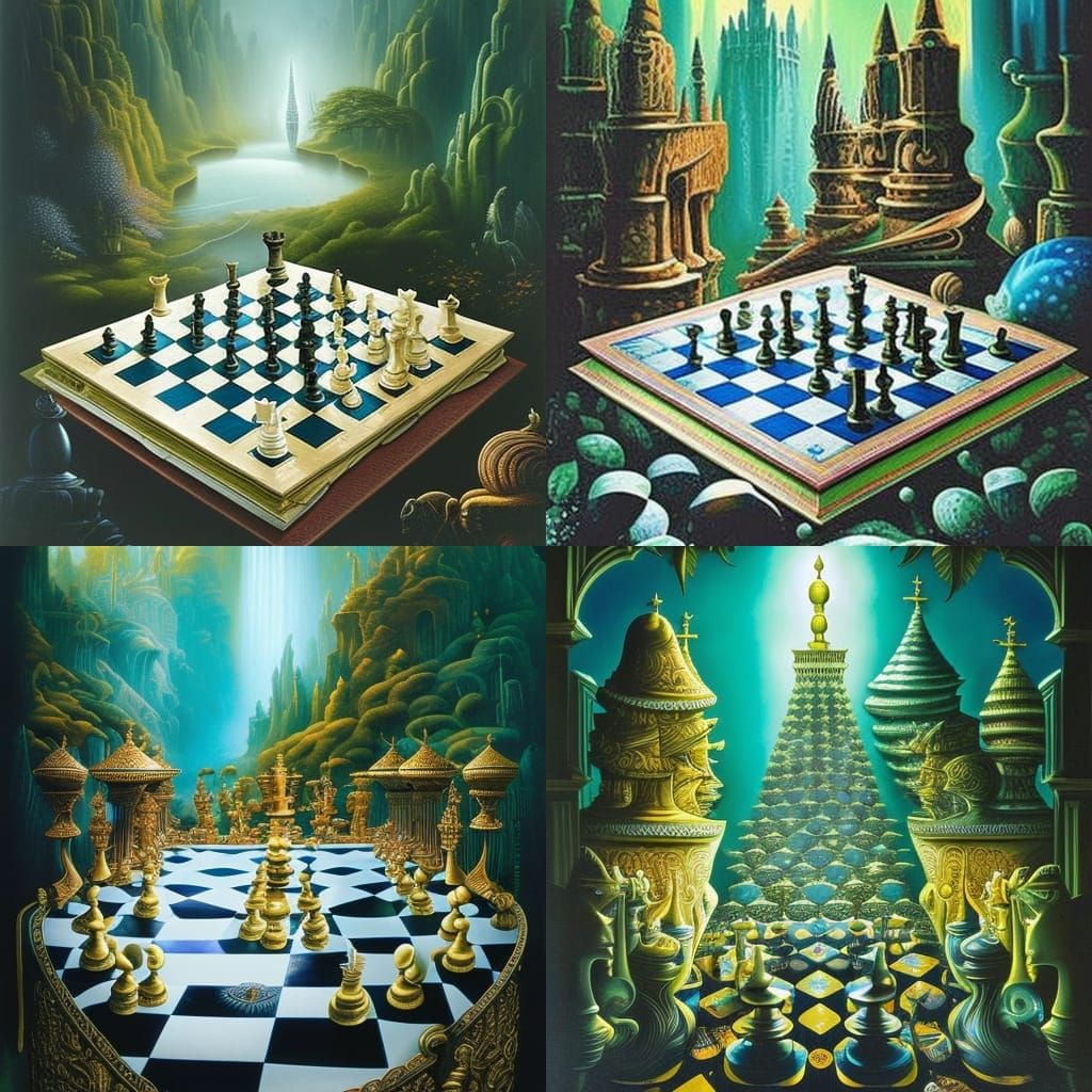 a large chess set on a fantastical book james mccarthy vladimir kush ...