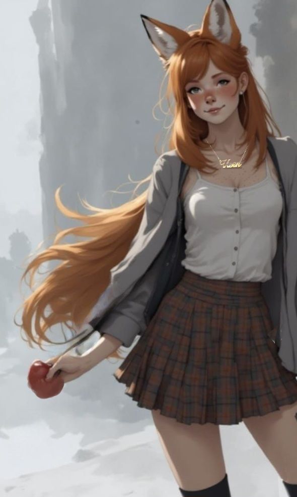 Fox-girl Vixen with an apple.