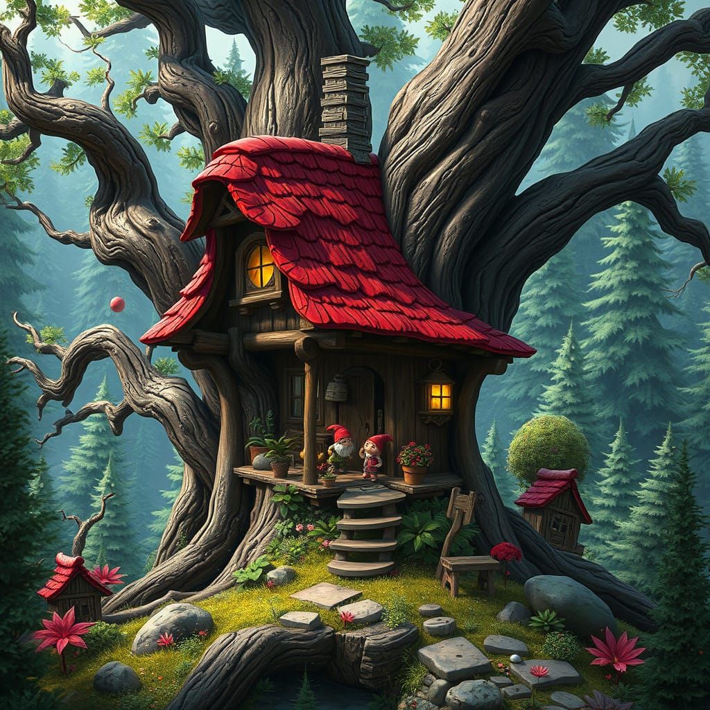 Enchanted Gnome Village in Whimsical Forest Setting