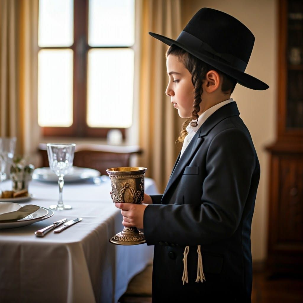 Haredi Orthodox Boy Carries Kiddush Cup to Shabbat Table in ...