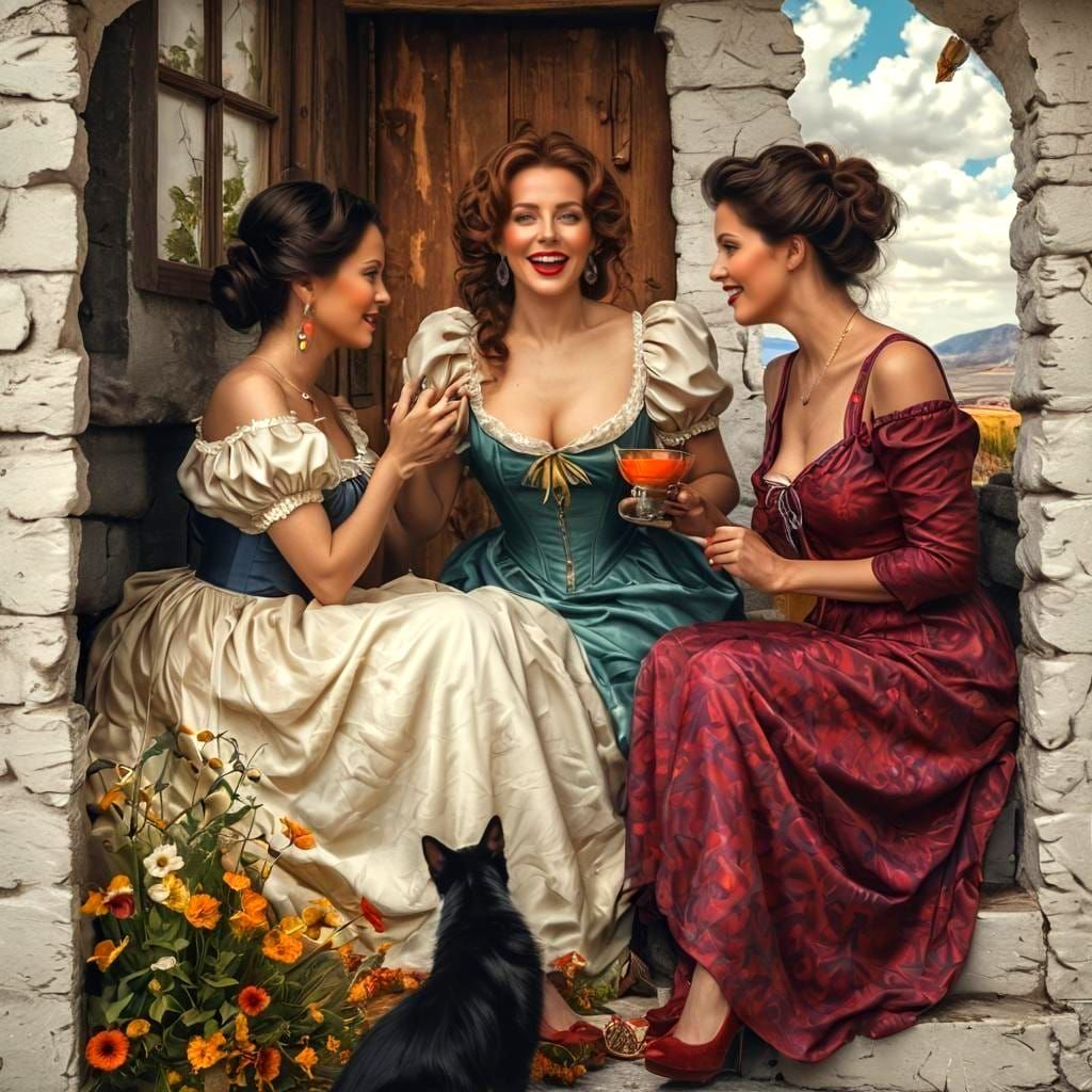 Joyful Ladies in Surreal Landscape Concept Art