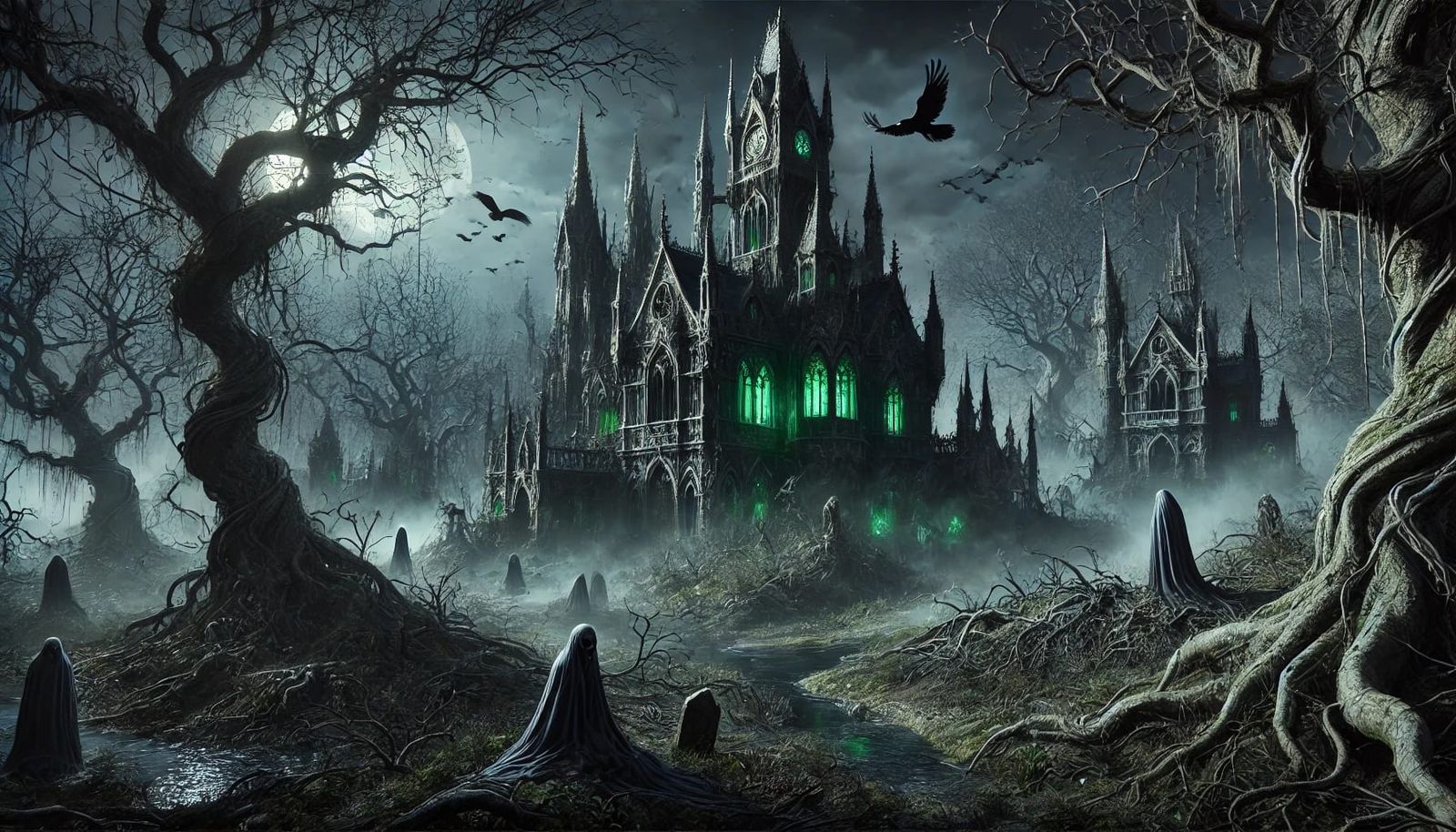 A gothic witch's manor shrouded in an eerie, necromantic atm...