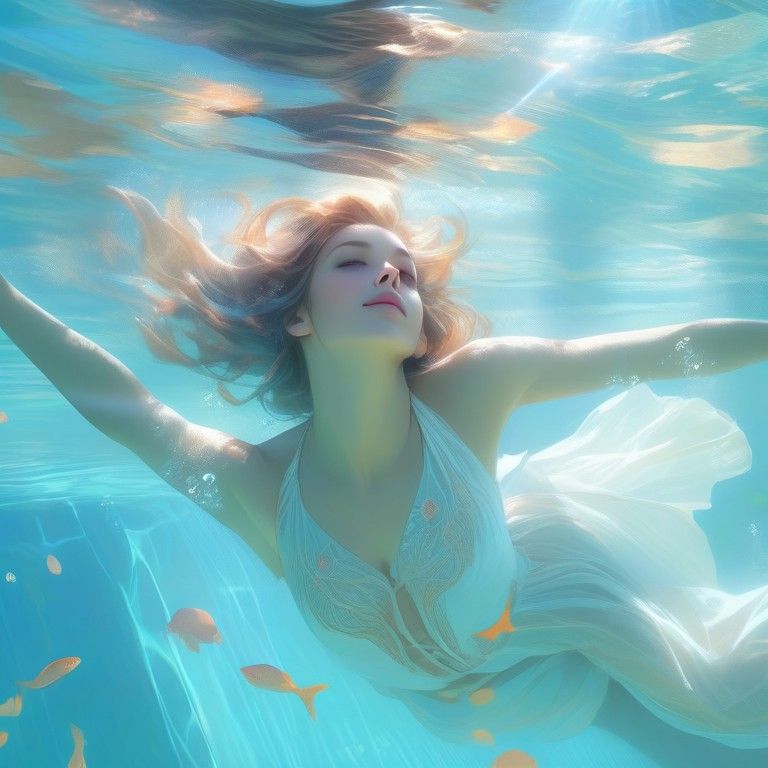 A girl Peacefully floating underwater