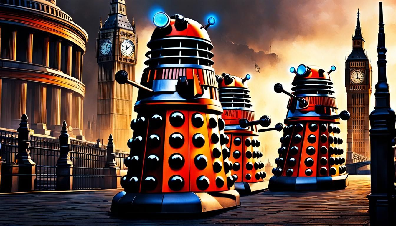 Daleks in London (With the Traditional 2 Elizabeth Towers)