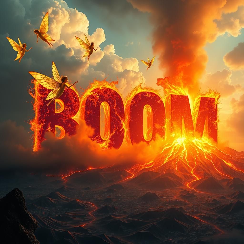 Volcanic BOOM with Fairies in Romantic Style