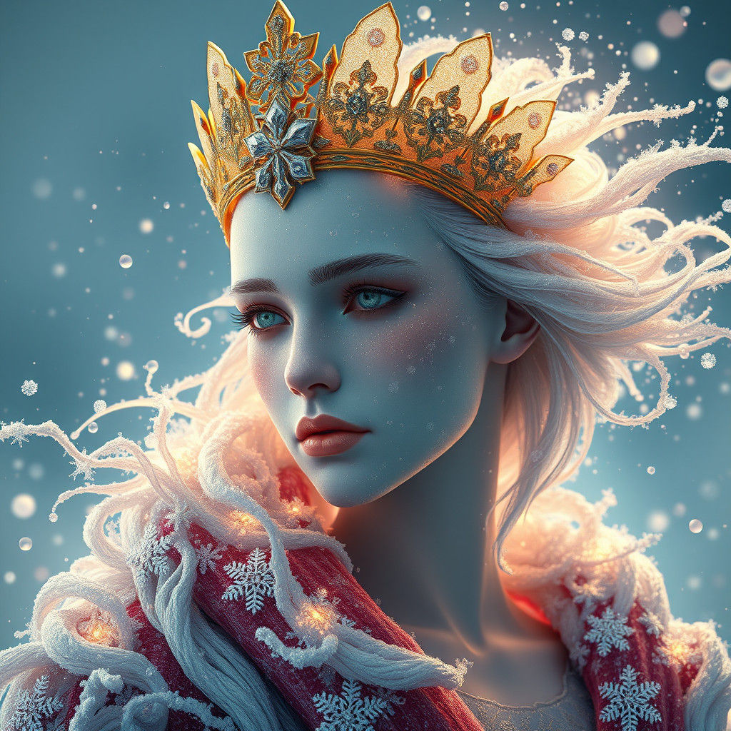 Icy Winter Goddess Portrait in Art Nouveau Style