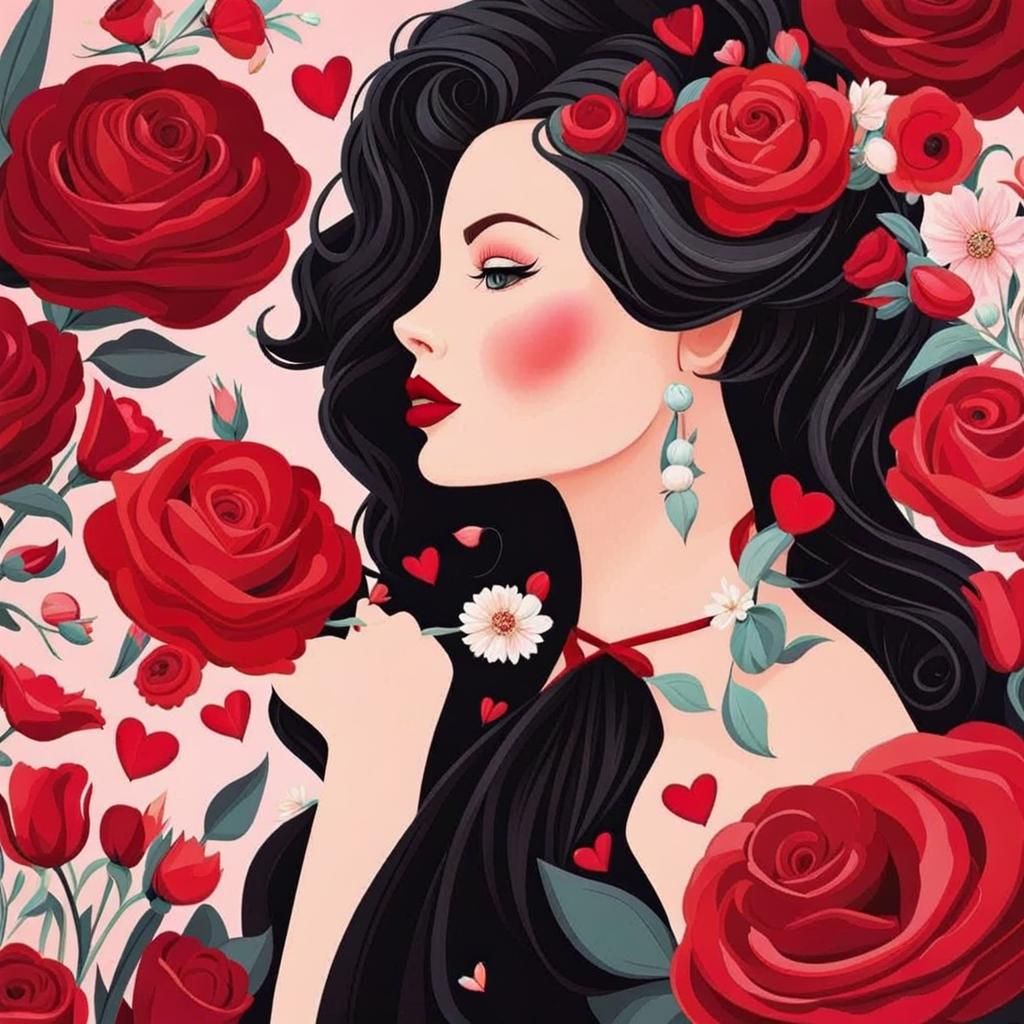 Stylized Kissing Women Cartoon Illustration