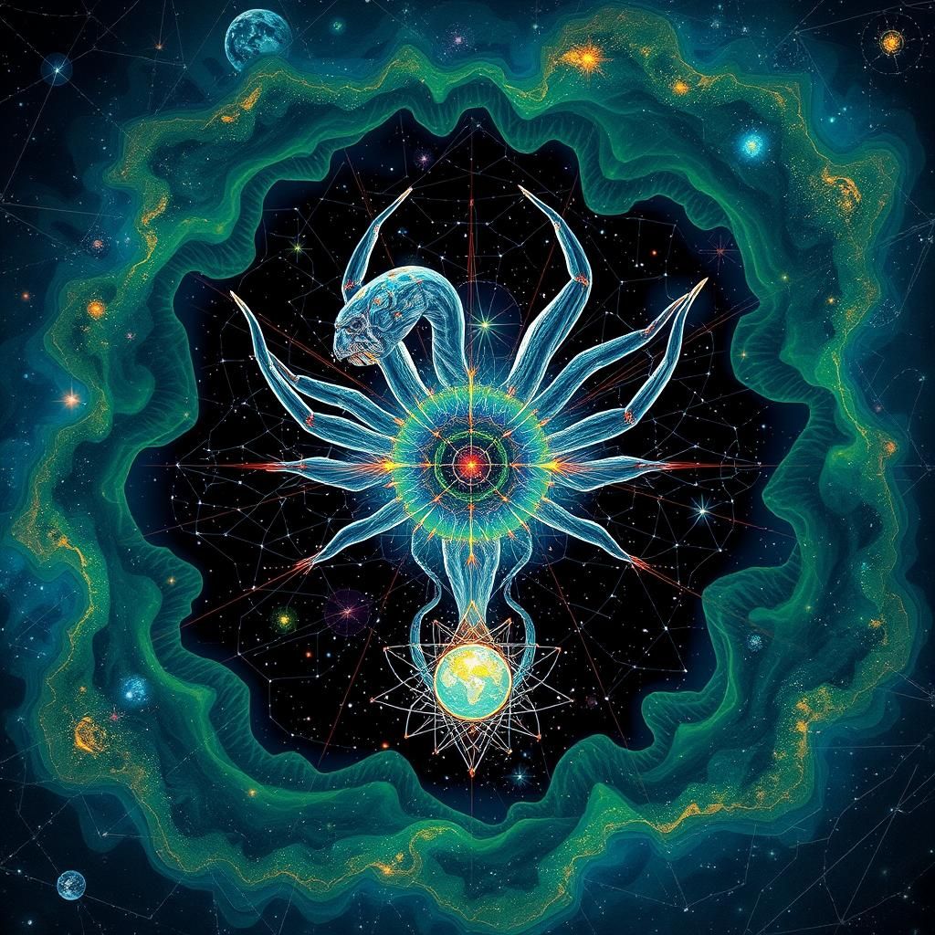 Astral Arachnocat: Holographic Cosmic Illustration