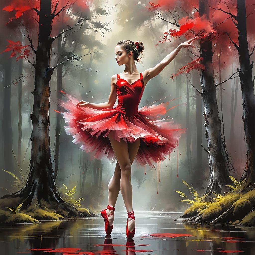 beautiful ballerina dancing in the forest,   by @Lis