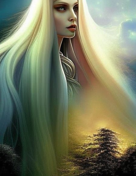 beautiful girl with long white hair, elf, magic, fantasy, ro...