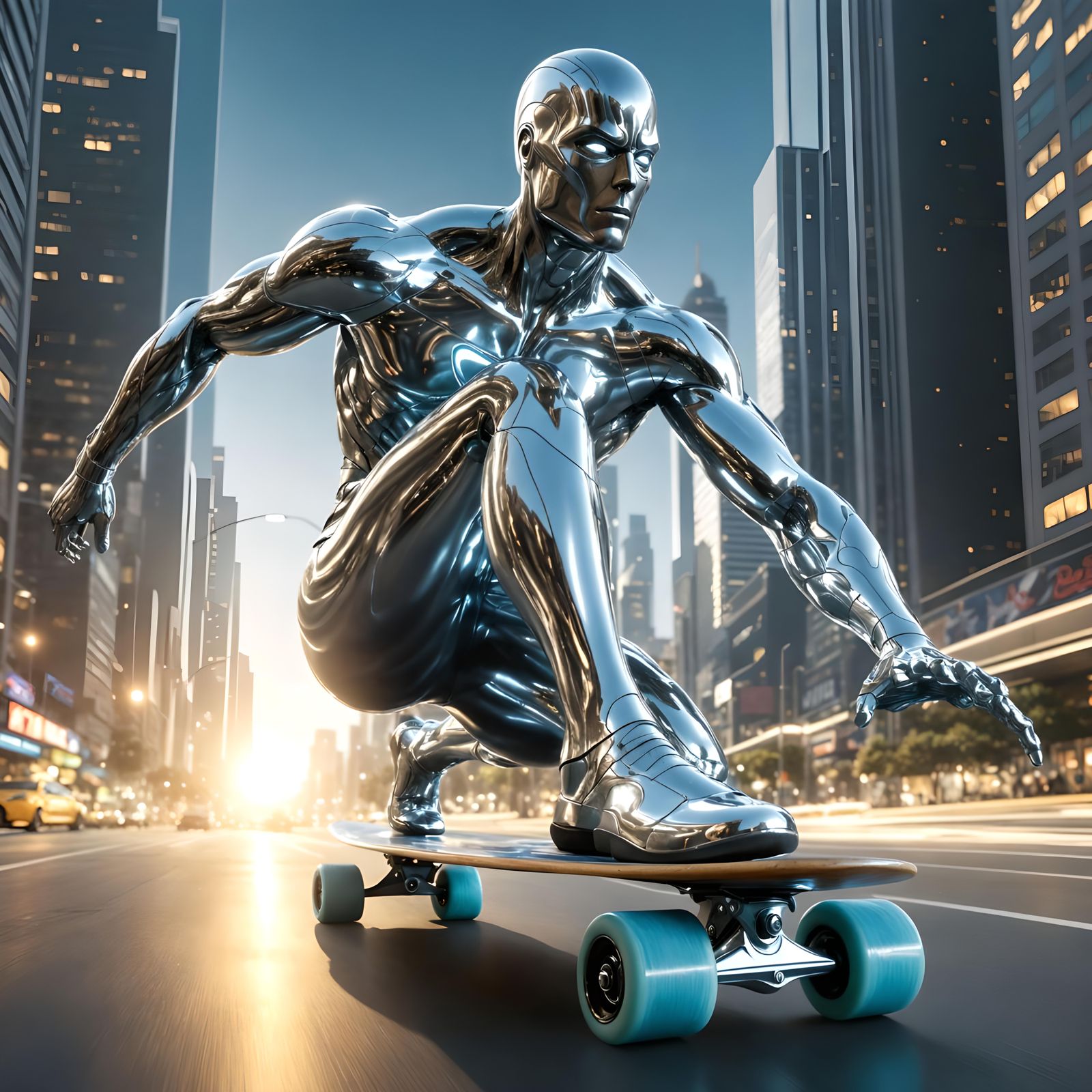 Silver Surfer on longboard skate  by @Nicko