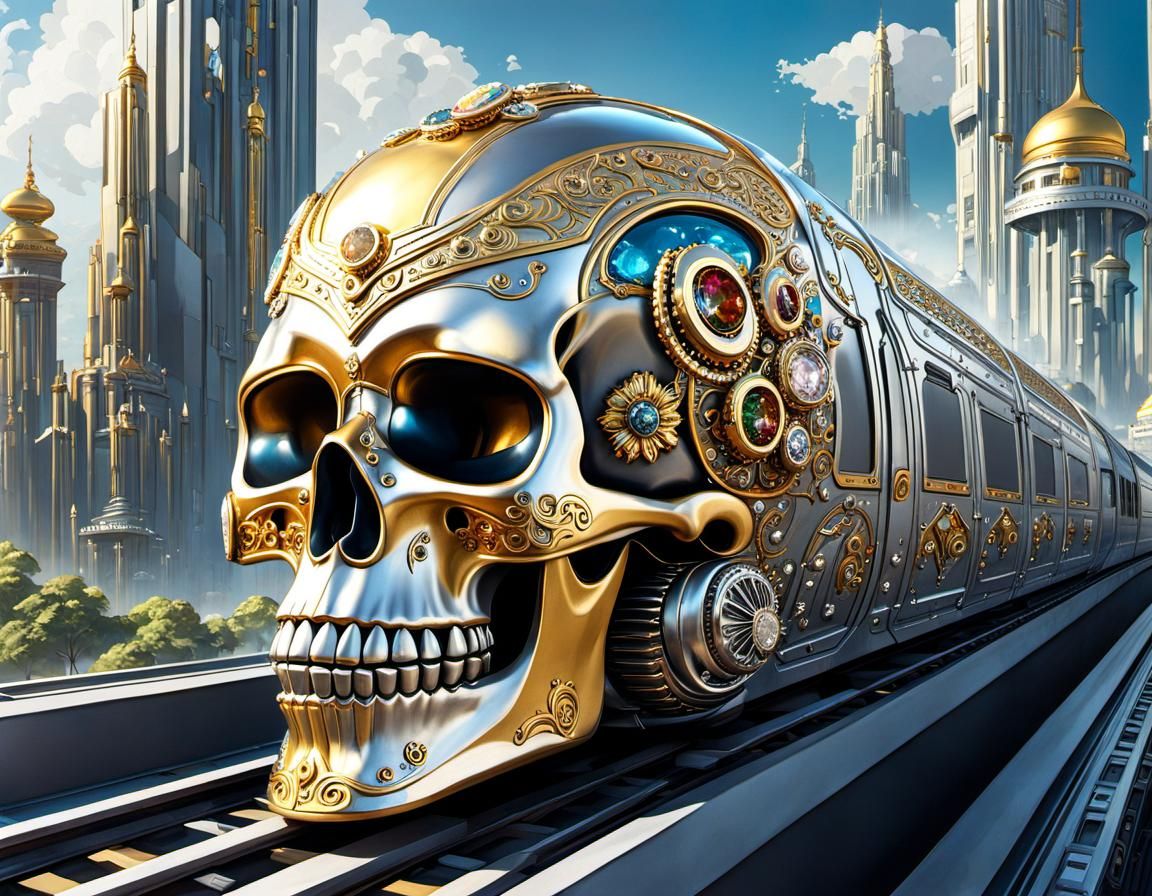 Art Made From Metal: Golden skull train  by @Otterbarrick