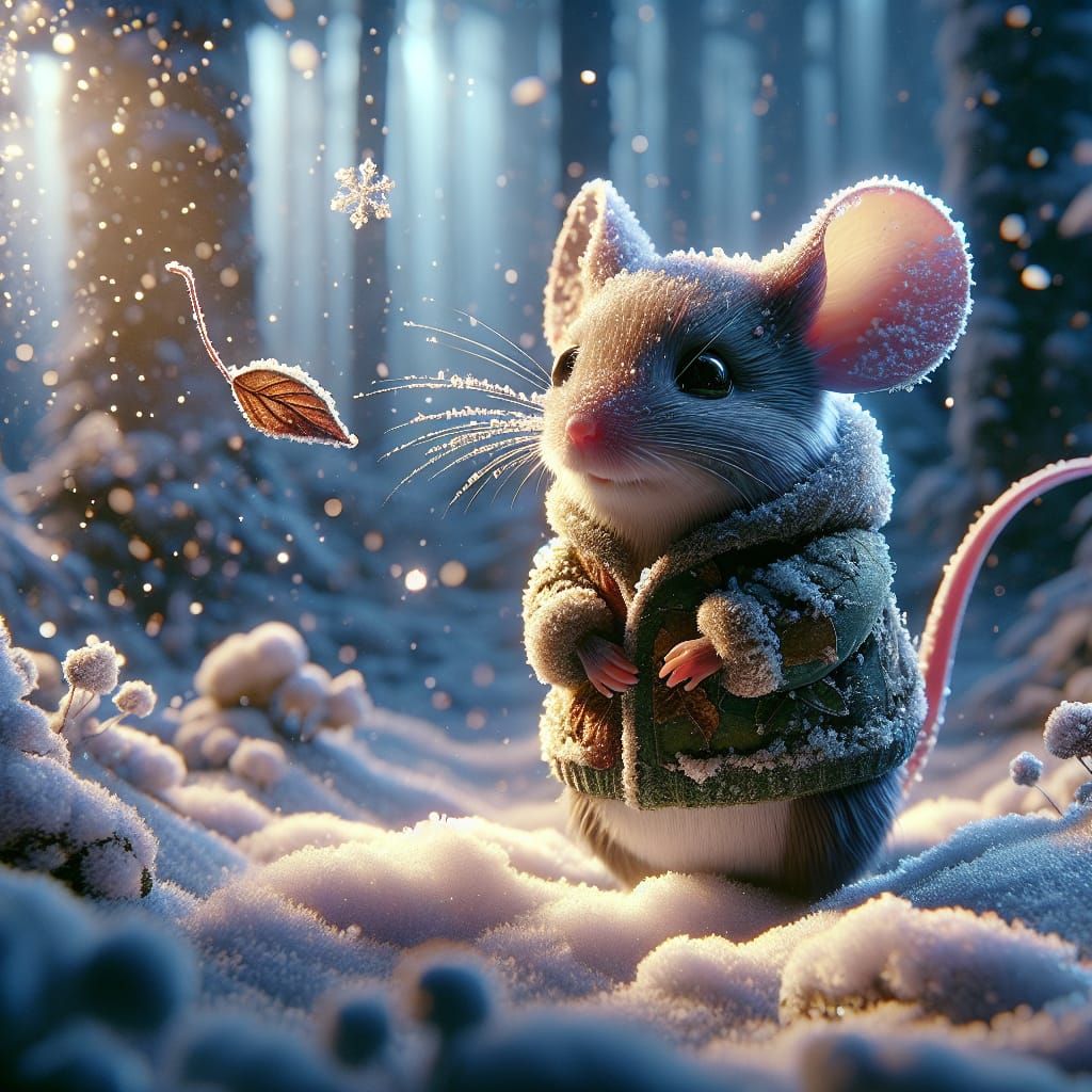 Cute mouse in a snowy forest