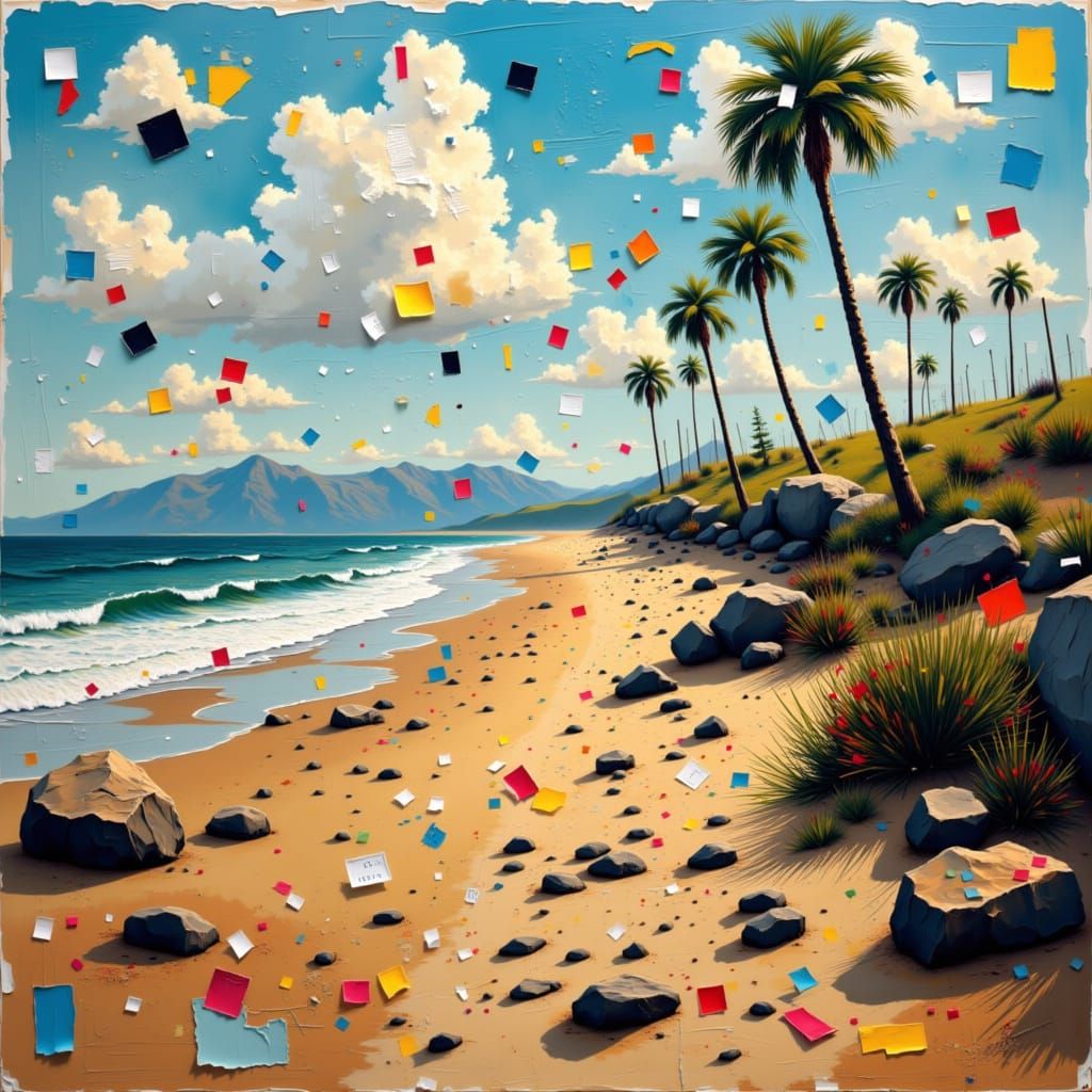 Beach <lora:Abstract Landspace:1.0> <lora:Expressive:1.0> <lora:Memento Ephemera:1.0> <lora:Raw Shock:1.0>