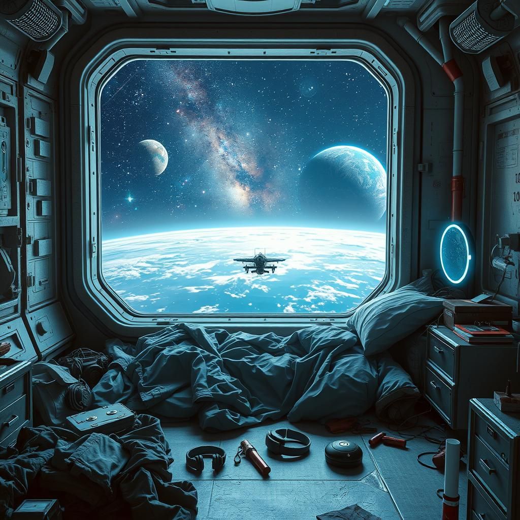 A teenage girl's bedroom on a space station.   by @Matt