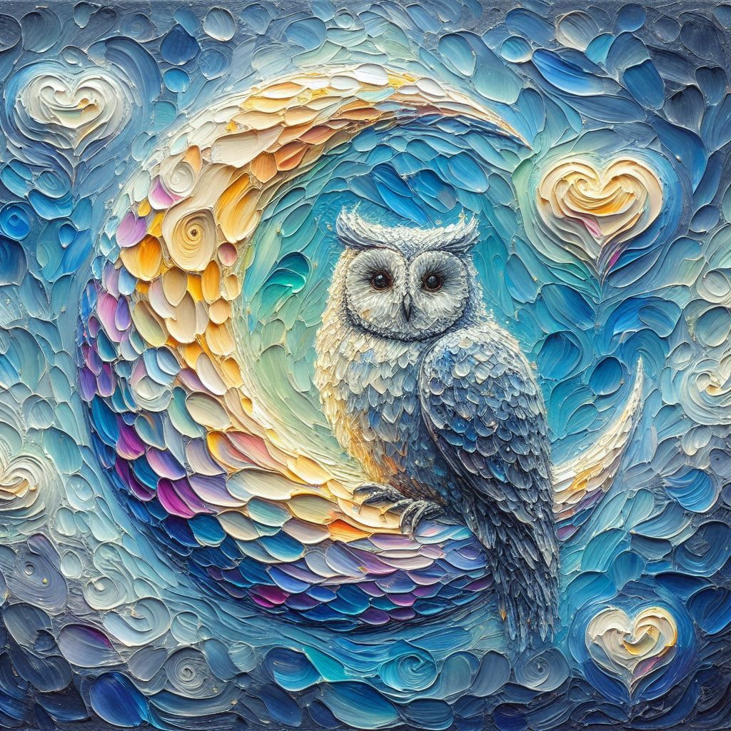 Textured Impasto painting of an owl