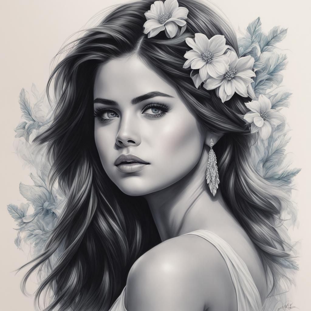 Pencil sketch of A beautiful Selena Gomez