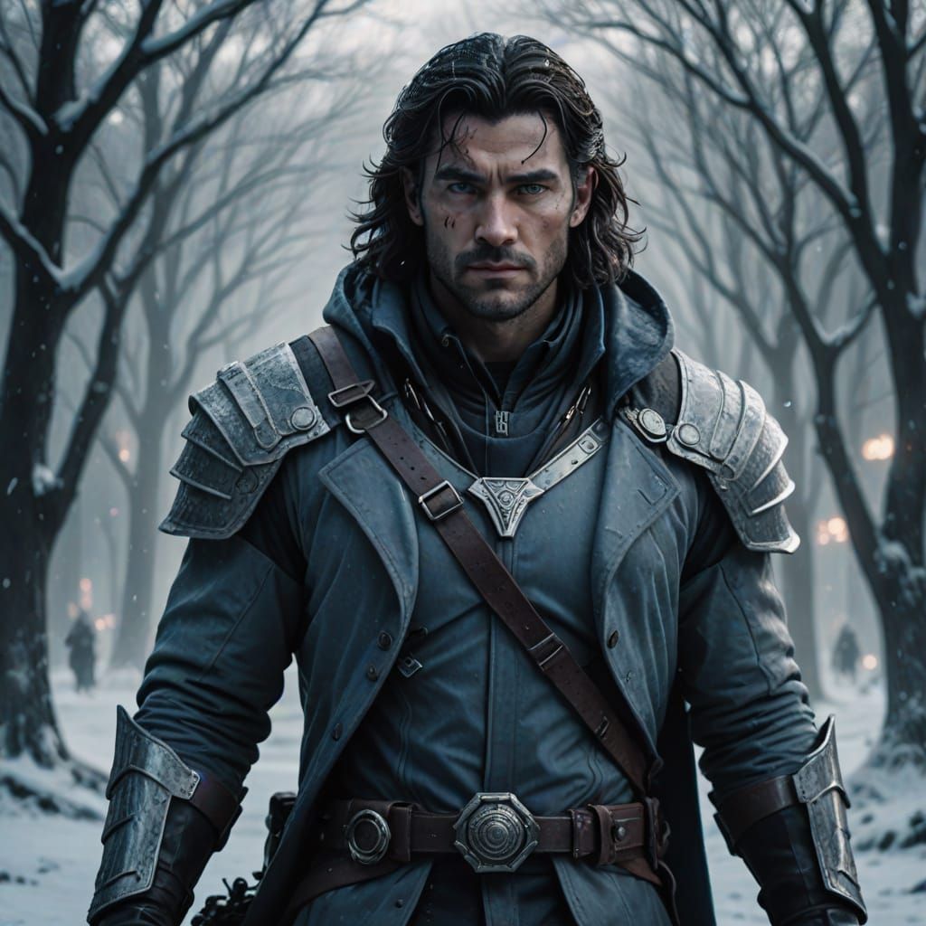 Heroic Dark Fantasy Ranger in Modern Steampunk Att... - AI Art