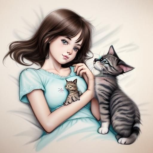 cute puppy and kitten sketch - AI Generated Artwork - NightCafe Creator