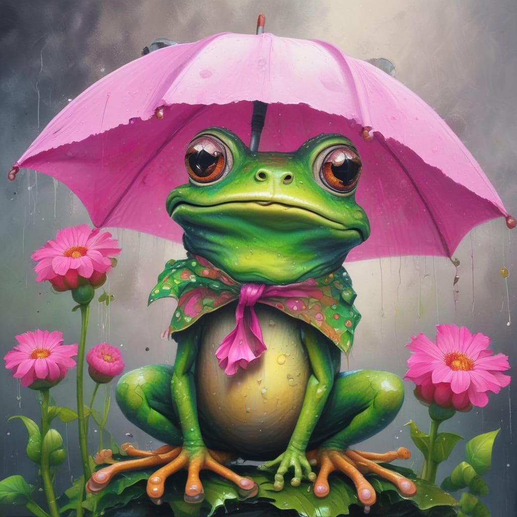 Adorable Frog In The Rain