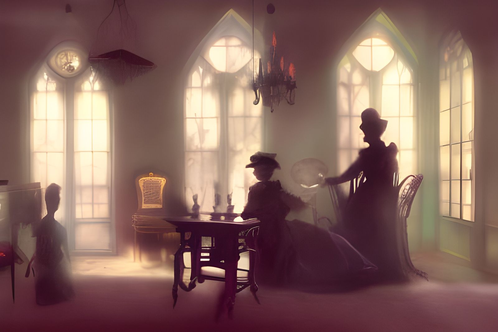 Translucent Victorian Ghosts Having Tea