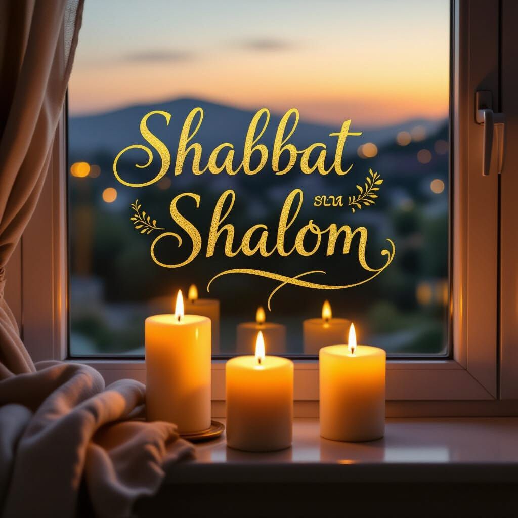 Shabbat Candles with Landscape View in Modern Art Style