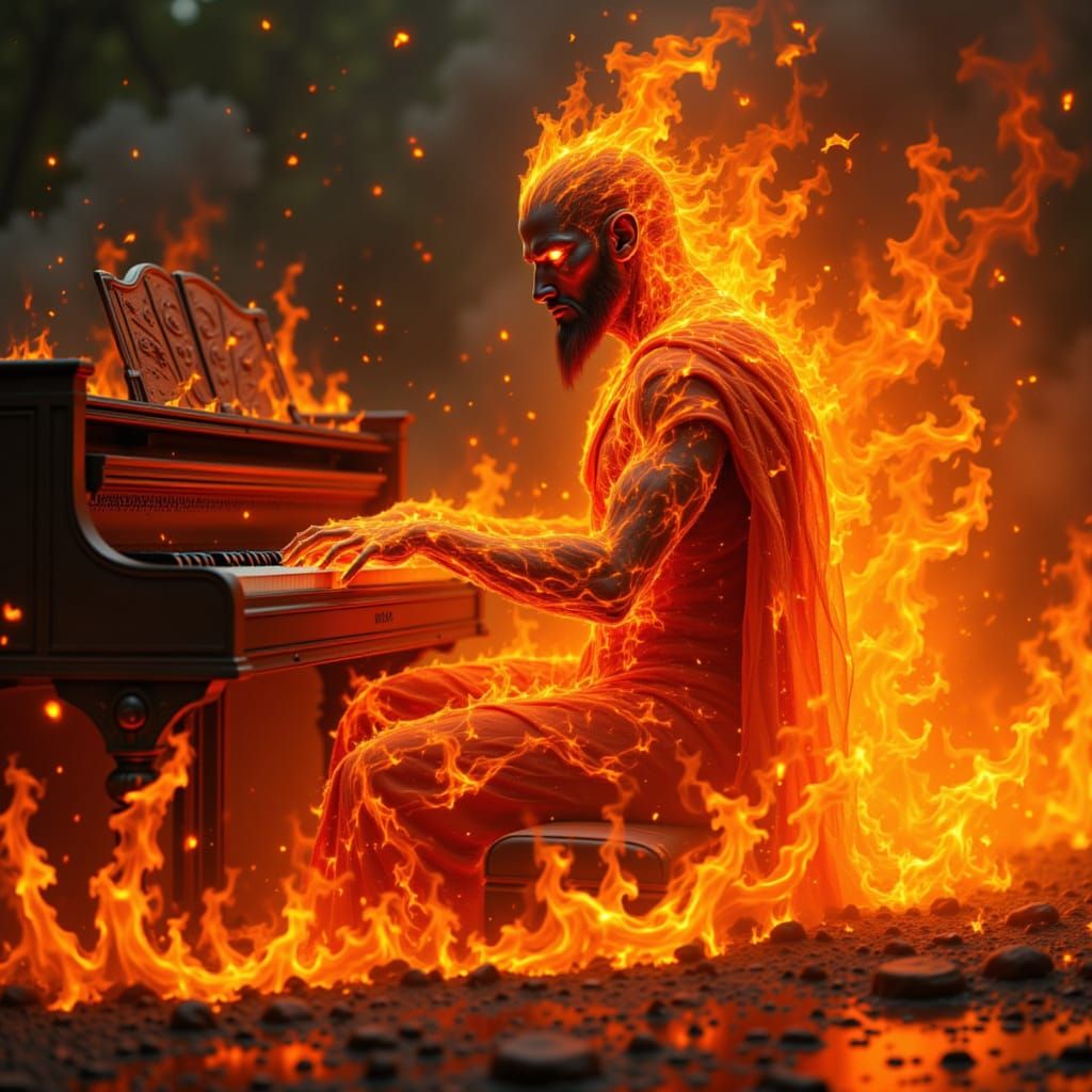 pianist of fire <lora:The Fire of Red:1.0>