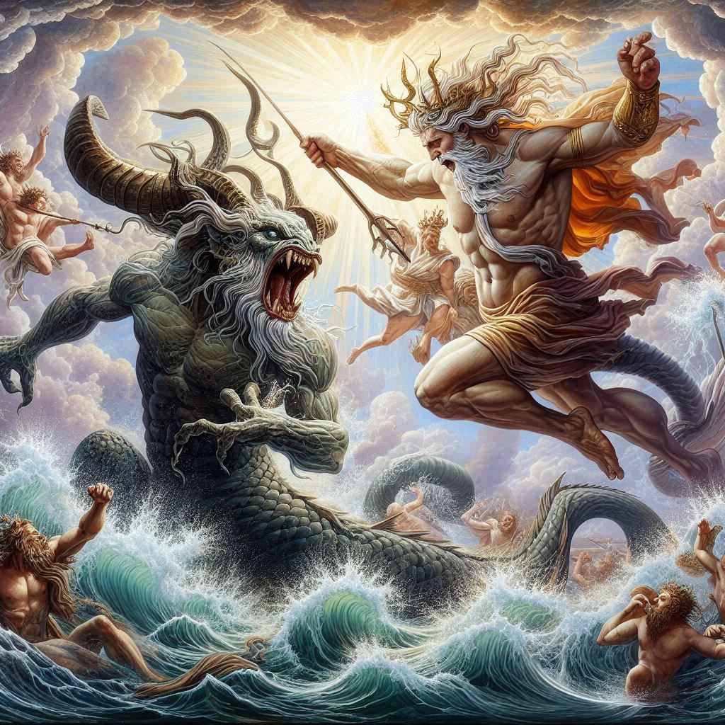 ANCIENT GREEK MYTHOLOGY ZEUS BATTLES WITH TYPHON