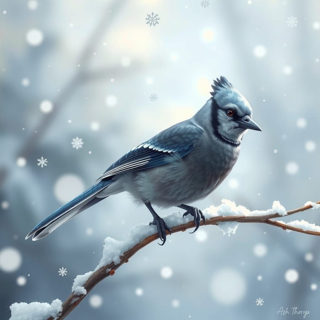 Blue Jay in Whimsical Winter Wonderland
